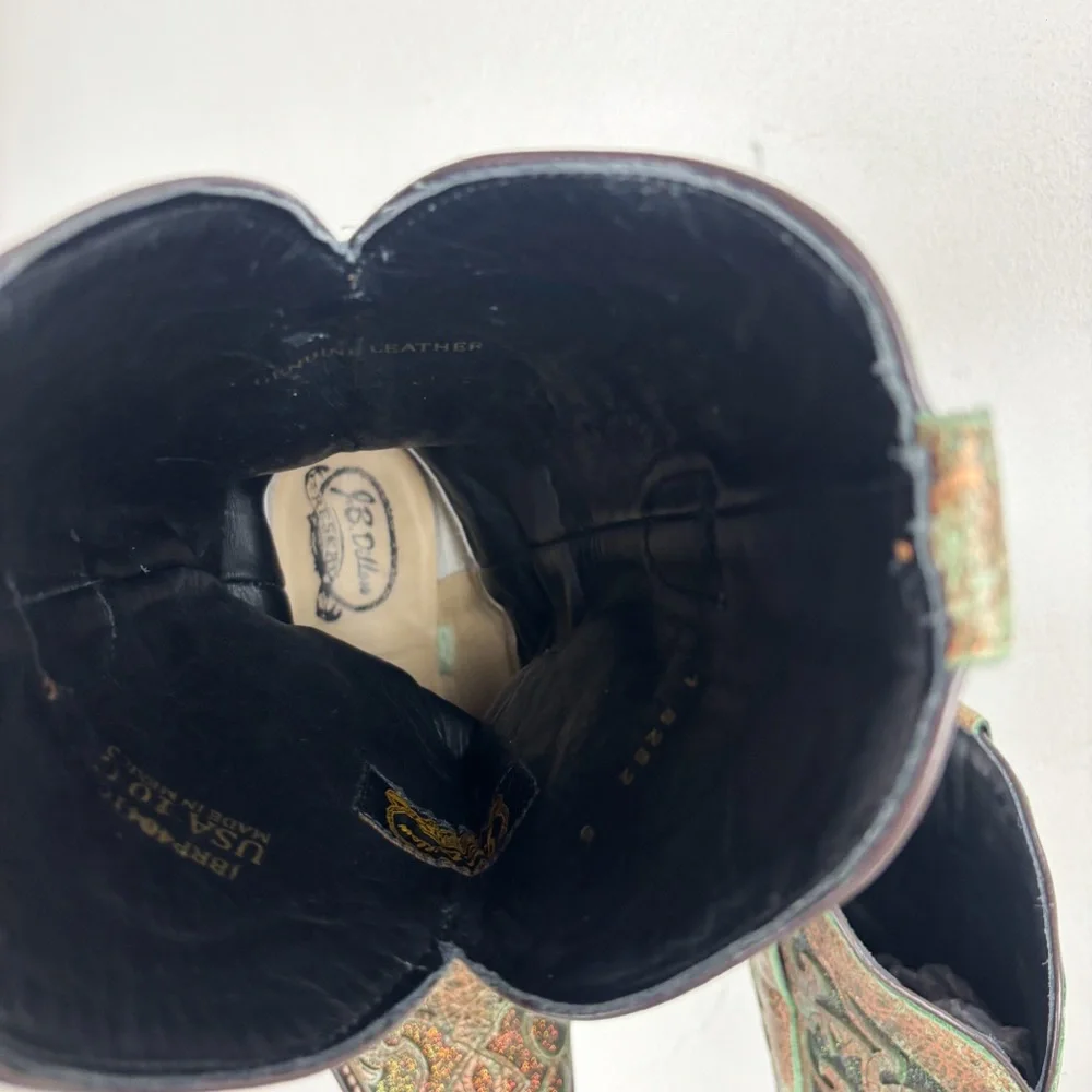 J.B. Dillon Green Bronze Metallic Glitter Cutout Cowboy Boots Sz 10C - Picture 11 of 13